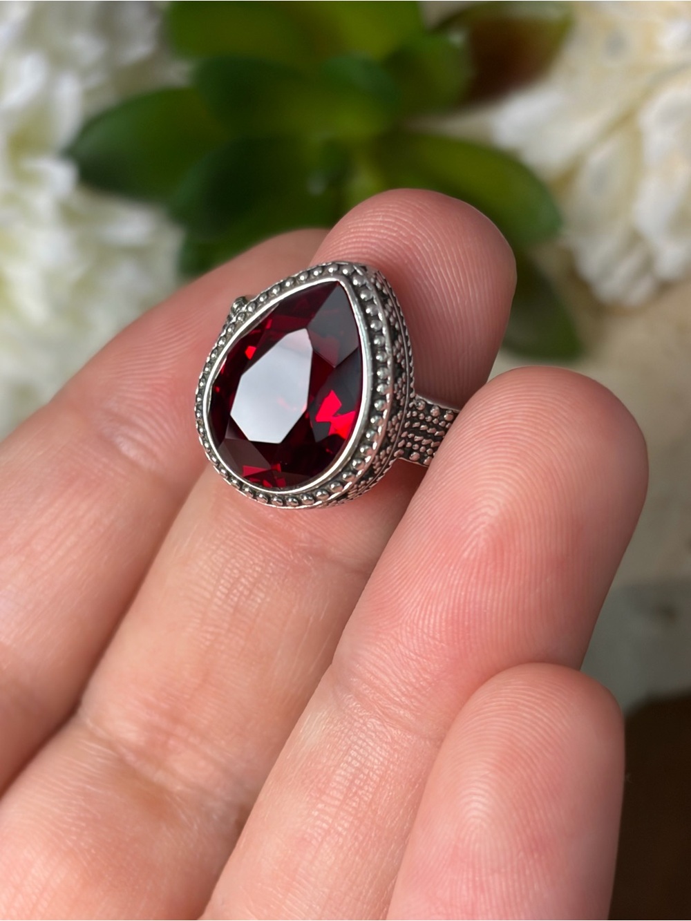 Vintage Sterling Silver 925 Red Garnet Ring Size 7 3/4 7.75 - Picture 6 of 10